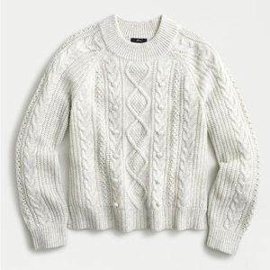 J. Crew NWT Pom-Pom Cable-Knit Sweater in Pebble Grey, Size Small